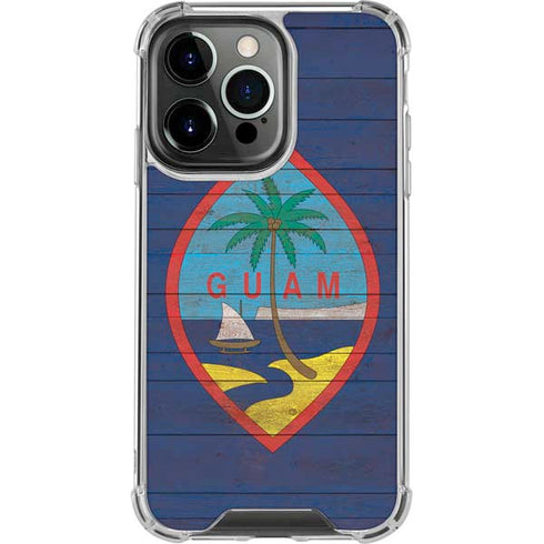 Guam Flag Dark Wood iPhone 16 Pro Max Clear Case
